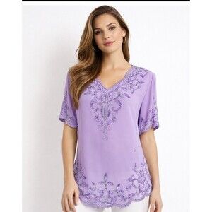 Vintage Creative Touch Lavender Beaded Sequin Top India Boho Evening
